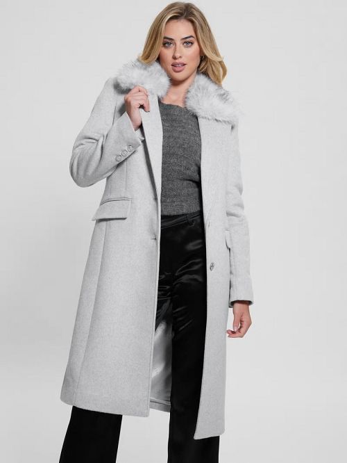 Guess Eco Nancy Wool-Blend Coat Gri | GUESS-SN27992