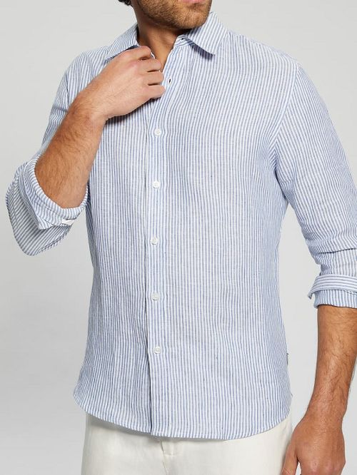 Guess Eco Nautical Striped Linen Shirt Albastri | GUESS-SN31102