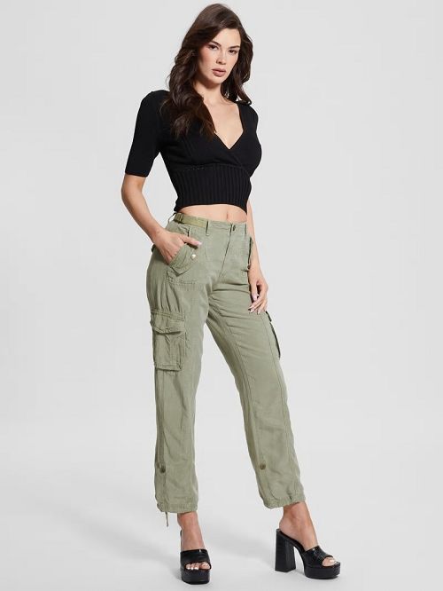 Guess Eco Nessi Linen Cargo Pants Verzi | GUESS-SN28295