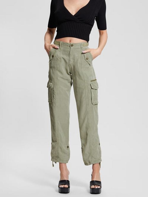 Guess Eco Nessi Linen Cargo Pants Verzi | GUESS-SN28295