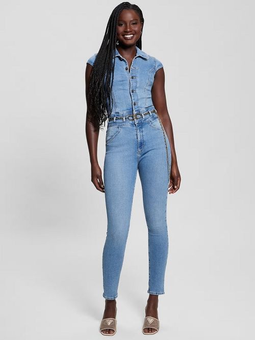 Guess Eco Nova Belted Denim Jumpsuit Albastri | GUESS-SN26690