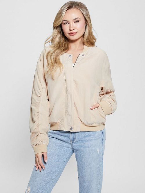 Guess Eco Odessa Linen-Blend Flight Jacket Bej | GUESS-SN27894