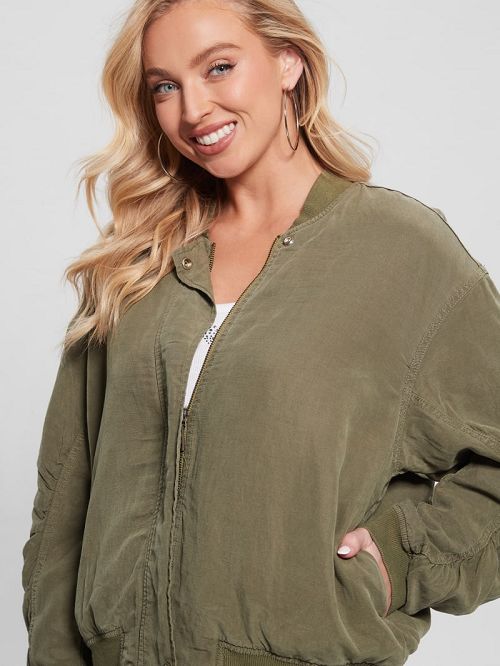 Guess Eco Odessa Linen-Blend Flight Jacket Bej | GUESS-SN27894