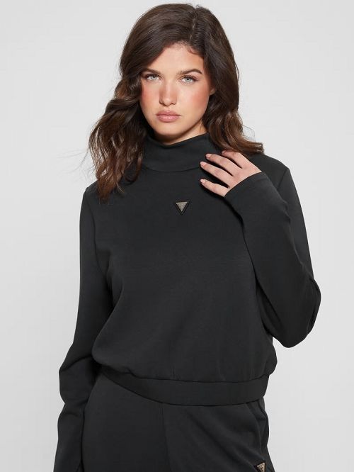 Guess Eco Olympe High-Neck Sweatshirt Negrii | GUESS-SN28385