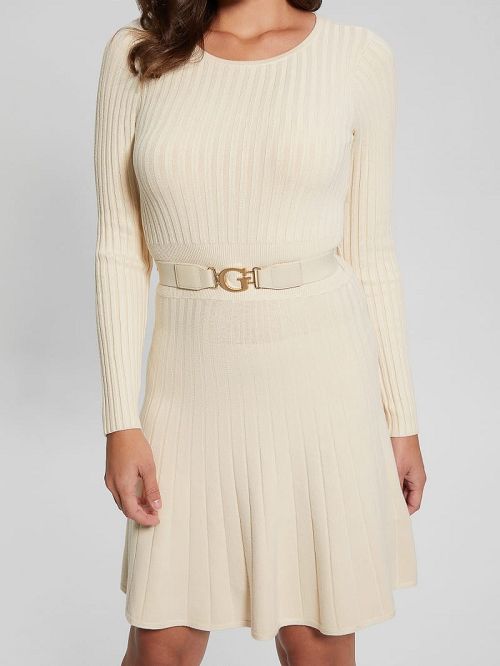 Guess Eco Paige Pleated Sweater Dress Albi | GUESS-SN27042