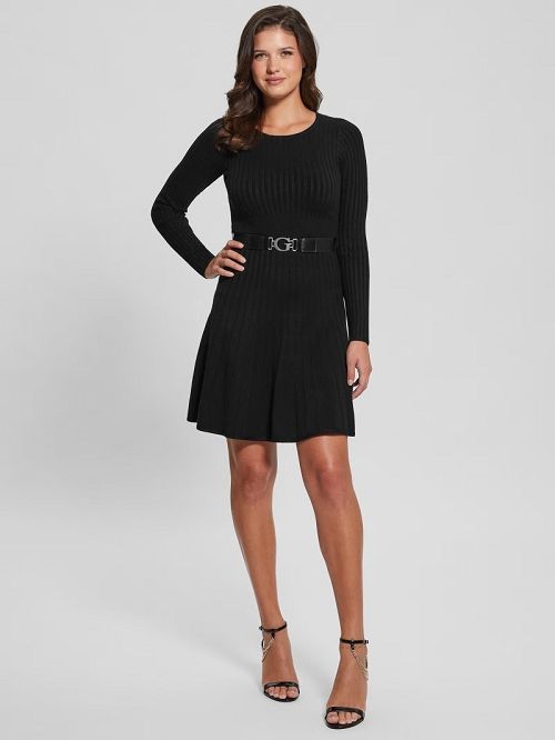 Guess Eco Paige Pleated Sweater Dress Negrii | GUESS-SN26904