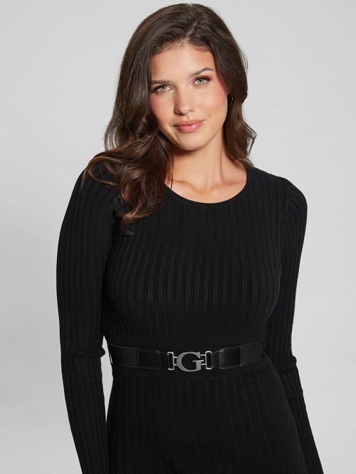 Guess Eco Paige Pleated Sweater Dress Negrii | GUESS-SN26904