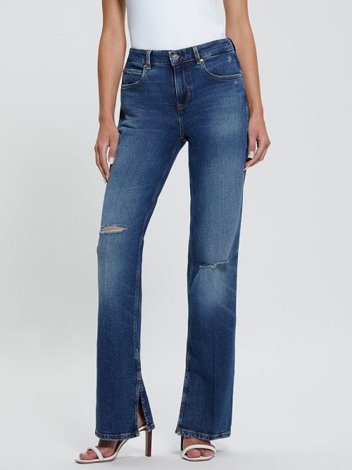 Guess Eco Paulette Flare Split Denim Pants Albastri | GUESS-SN26649