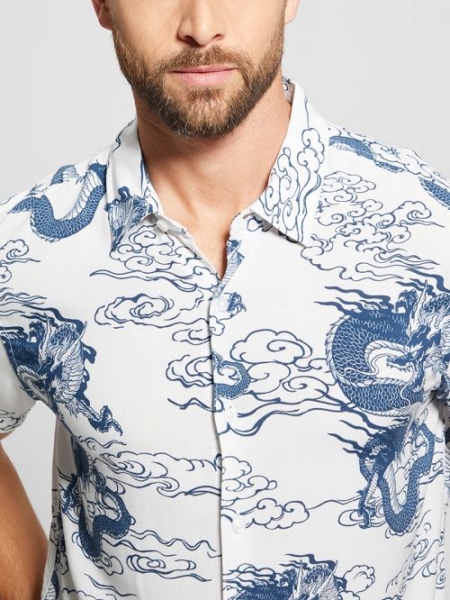 Guess Eco Rayo Dragon Shirt Albastri | GUESS-SN31228