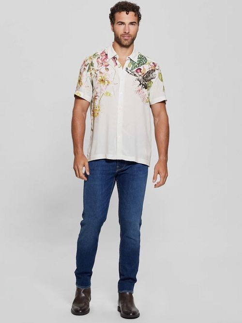 Guess Eco Rayon Floral Hawk Shirt Albi | GUESS-SN31326
