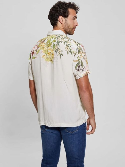Guess Eco Rayon Floral Hawk Shirt Albi | GUESS-SN31326