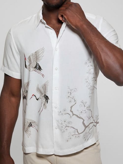 Guess Eco Rayon Rising Cranes Shirt Albi | GUESS-SN31239