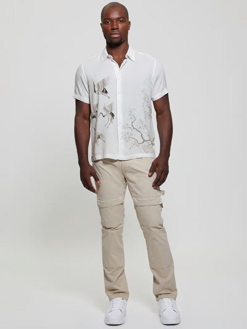 Guess Eco Rayon Rising Cranes Shirt Albi | GUESS-SN31239