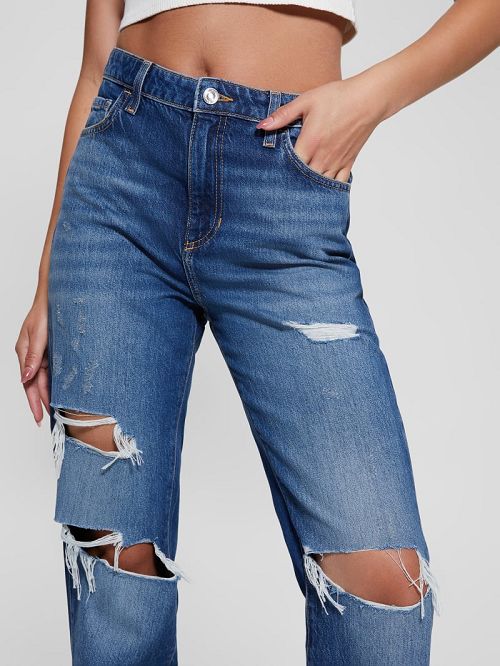 Guess Eco Relaxed Straight Destroyed Jeans Albastri | GUESS-SN26596