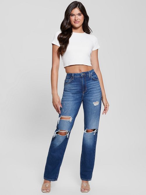 Guess Eco Relaxed Straight Destroyed Jeans Albastri | GUESS-SN26596