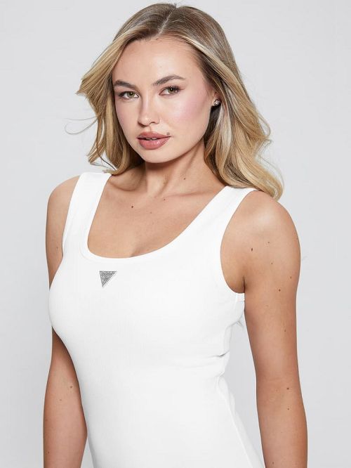 Guess Eco Ribbed Knit Logo Tank Dress Albi | GUESS-SN27008