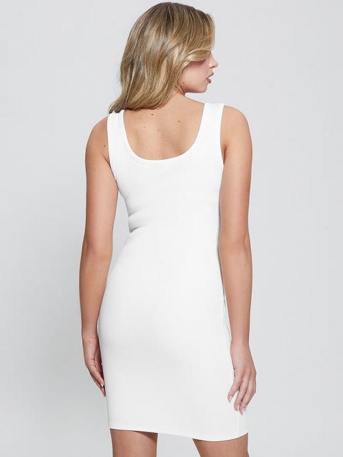 Guess Eco Ribbed Knit Logo Tank Dress Albi | GUESS-SN27008