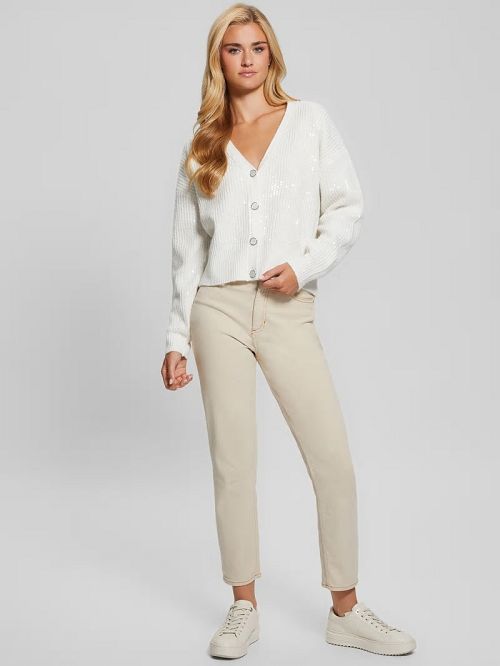 Guess Eco Riley Sequin Cardigan Albi | GUESS-SN27255
