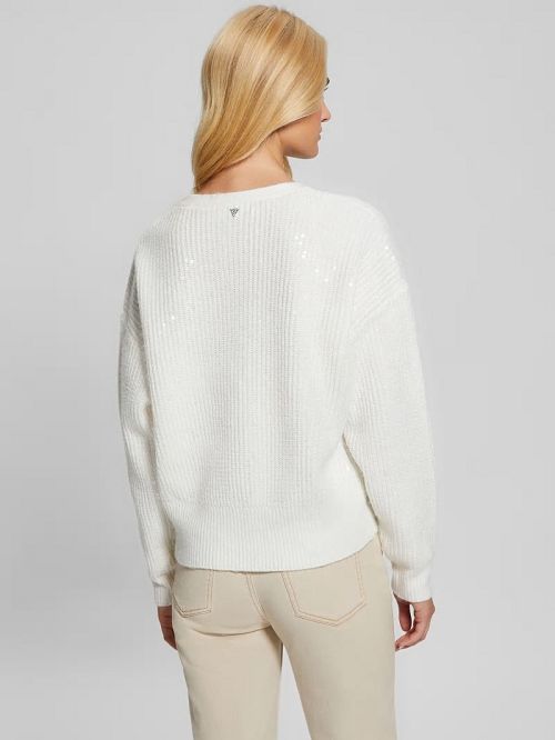 Guess Eco Riley Sequin Cardigan Albi | GUESS-SN27255