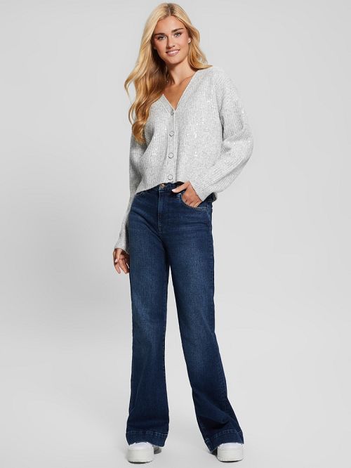 Guess Eco Riley Sequin Cardigan Gri | GUESS-SN27776