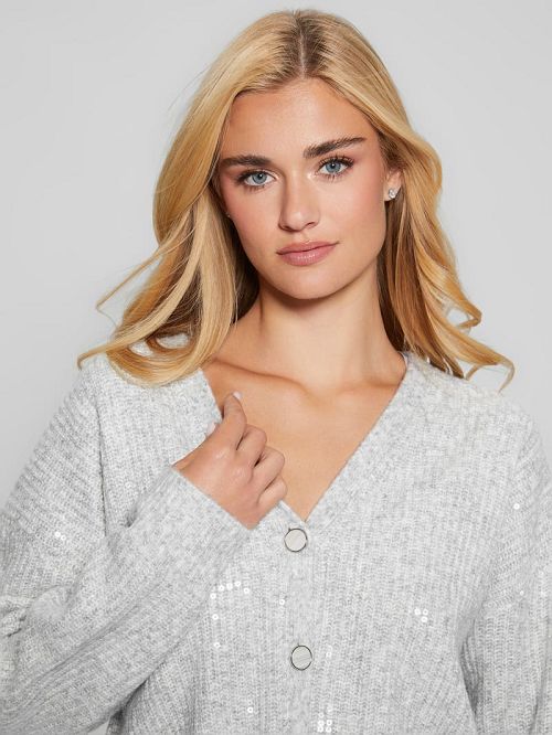 Guess Eco Riley Sequin Cardigan Gri | GUESS-SN27418