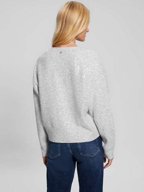Guess Eco Riley Sequin Cardigan Gri | GUESS-SN27418