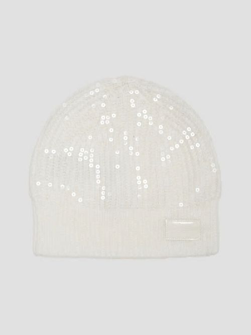 Guess Eco Riley Sequin Sweater Beanie Albi | GUESS-SN30156