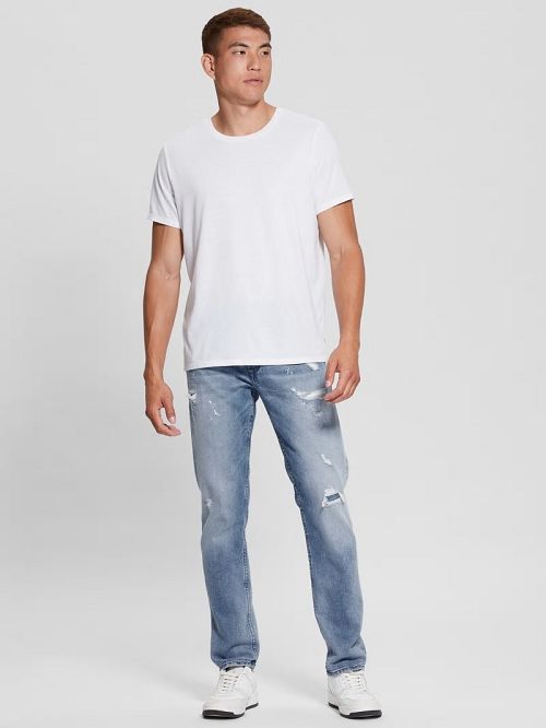 Guess Eco Rip-and-Repair Tapered Jeans Albastri | GUESS-SN30371