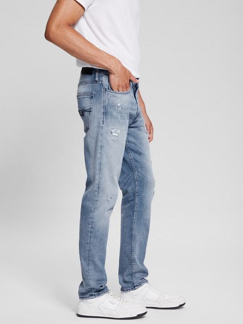 Guess Eco Rip-and-Repair Tapered Jeans Albastri | GUESS-SN30371