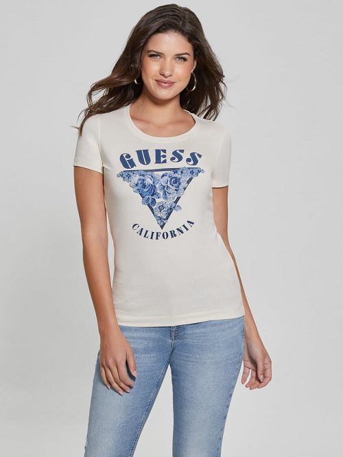 Guess Eco Roses Triangle Logo Tee Albi | GUESS-SN27617