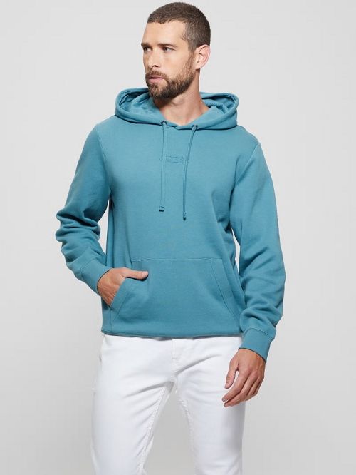 Guess Eco Roy Embossed Hoodie Albastri | GUESS-SN31046