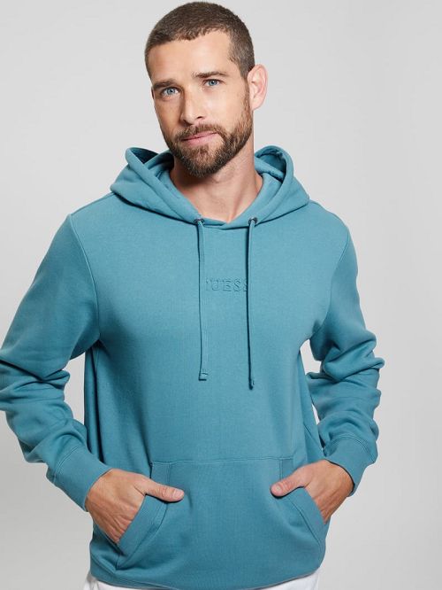 Guess Eco Roy Embossed Hoodie Albastri | GUESS-SN31046