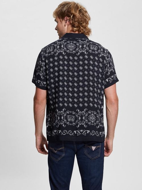 Guess Eco Royal Scroll Shirt Negrii Albi | GUESS-SN31198