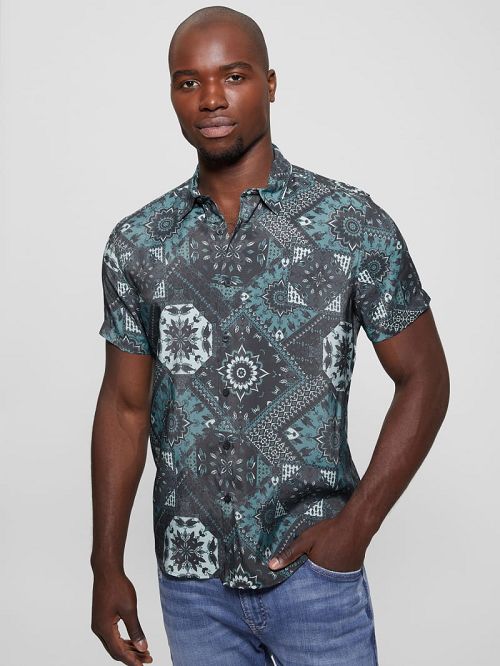 Guess Eco Sandwash Shashiko Shirt Albastri | GUESS-SN31254