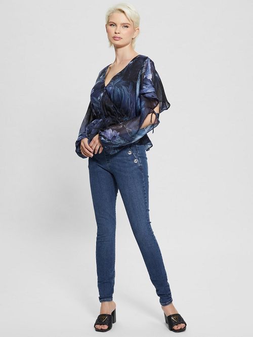Guess Eco Saskika Drapey Top Albastri | GUESS-SN27052