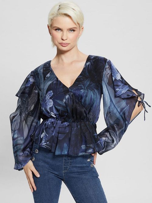 Guess Eco Saskika Drapey Top Albastri | GUESS-SN27052