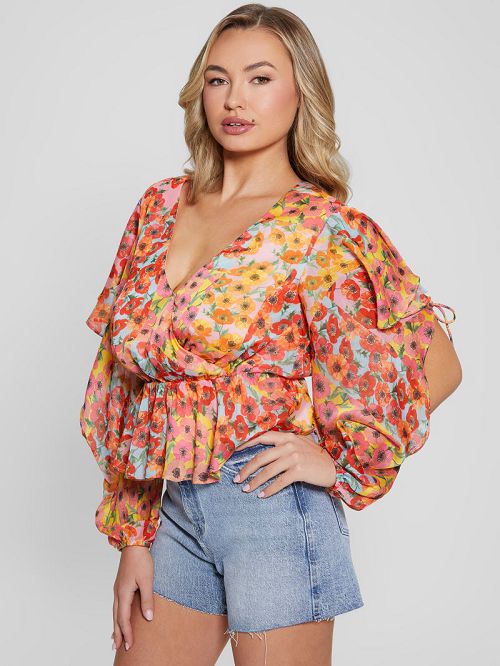 Guess Eco Saskika Drapey Top Portocalii | GUESS-SN27095