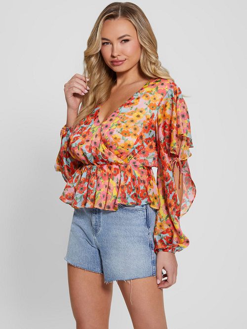 Guess Eco Saskika Drapey Top Portocalii | GUESS-SN27095