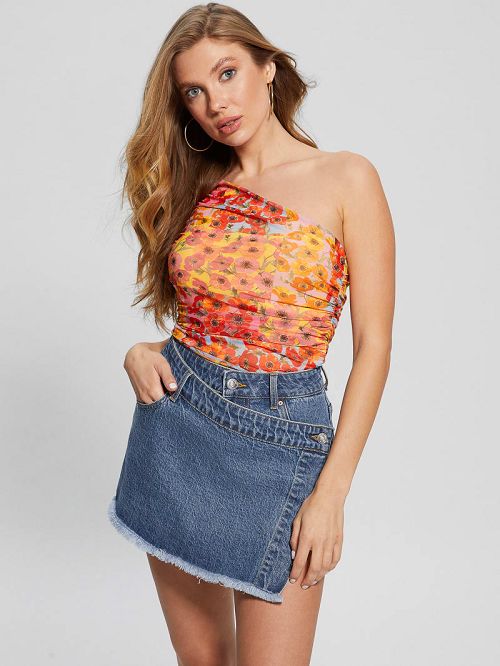 Guess Eco Shirred Asymmetrical Dinah Top Portocalii | GUESS-SN27090