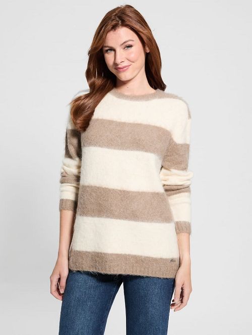 Guess Eco Skye Striped Long Sweater Bej | GUESS-SN27839