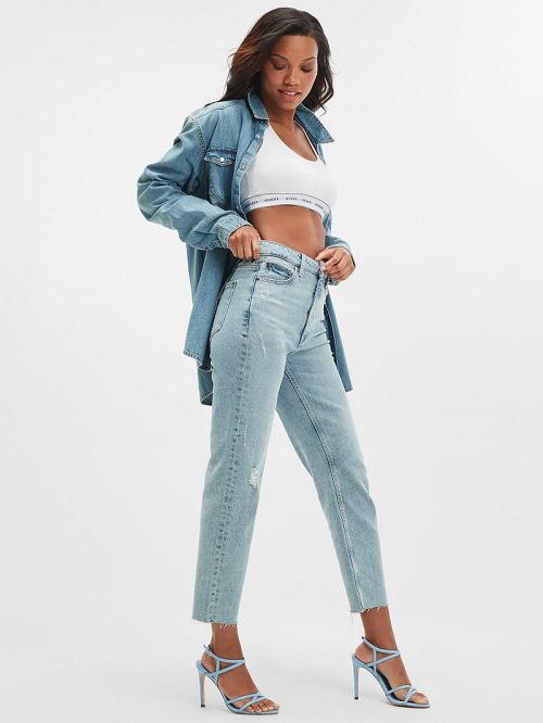 Guess Eco Slim Mom Jeans Albastri | GUESS-SN26652