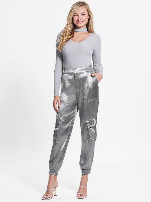 Guess Eco Soundwave Satin Cargo Pants Argintii | GUESS-SN28197