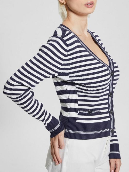 Guess Eco Stripe Ribbed Cardigan Albastri | GUESS-SN27479
