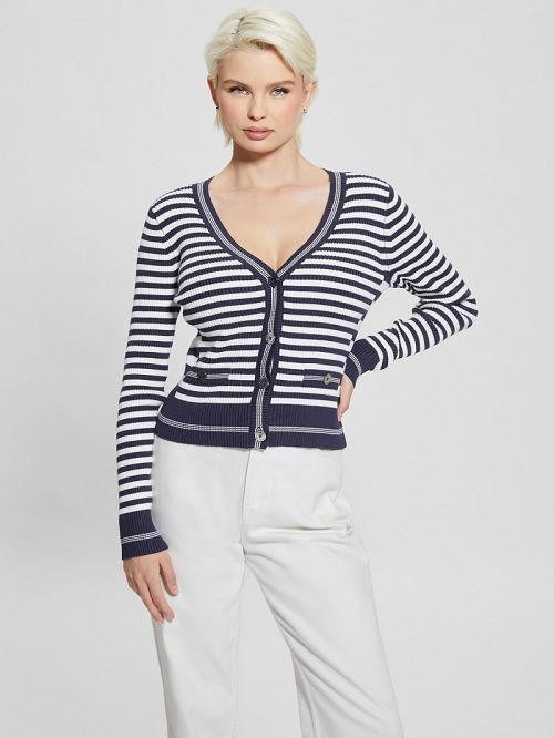 Guess Eco Stripe Ribbed Cardigan Albastri | GUESS-SN27479