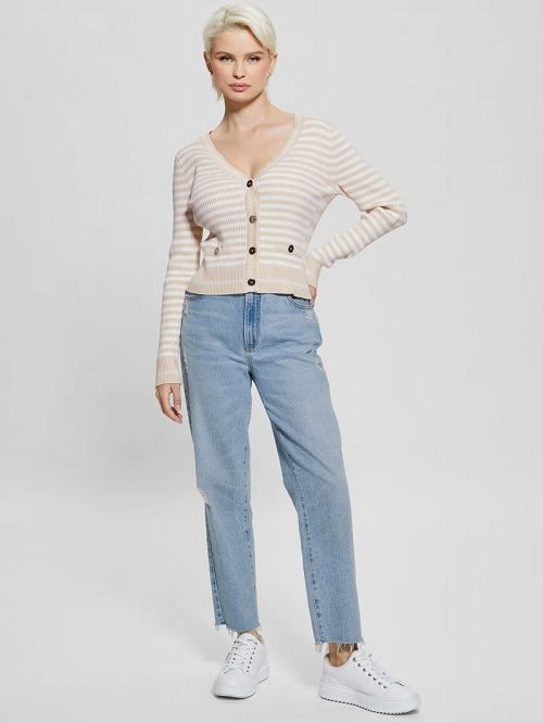 Guess Eco Stripe Ribbed Cardigan Albi | GUESS-SN27659