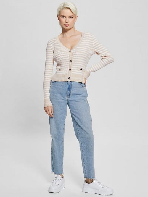 Guess Eco Stripe Ribbed Cardigan Albi | GUESS-SN27659