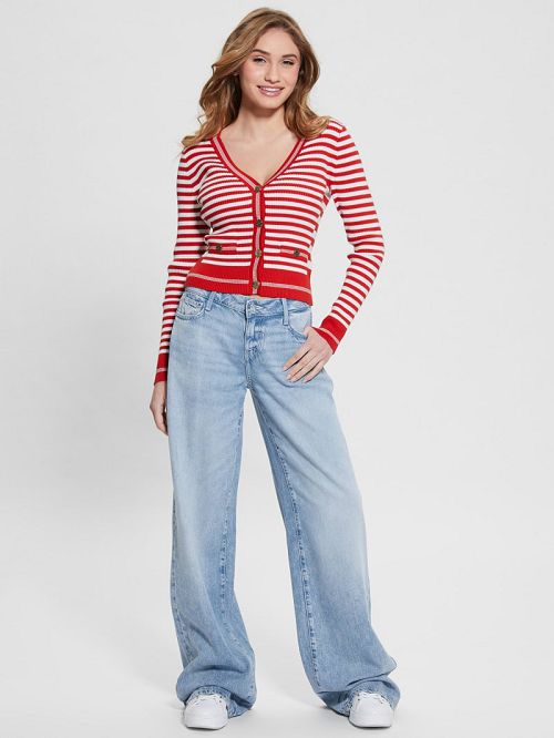 Guess Eco Stripe Ribbed Cardigan Rosii | GUESS-SN27393
