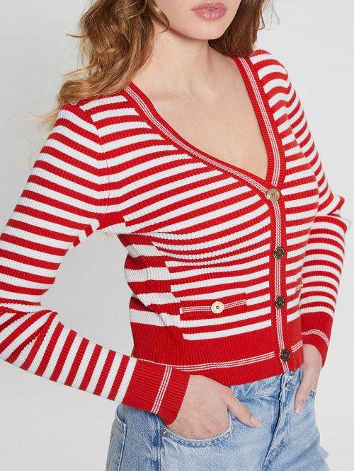 Guess Eco Stripe Ribbed Cardigan Rosii | GUESS-SN27393