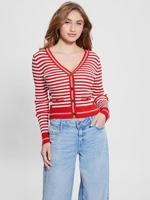 Guess Eco Stripe Ribbed Cardigan Rosii | GUESS-SN27393