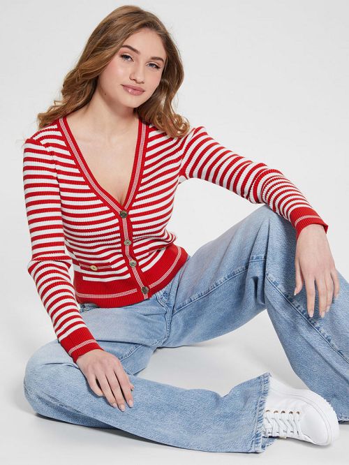 Guess Eco Stripe Ribbed Cardigan Rosii | GUESS-SN27393